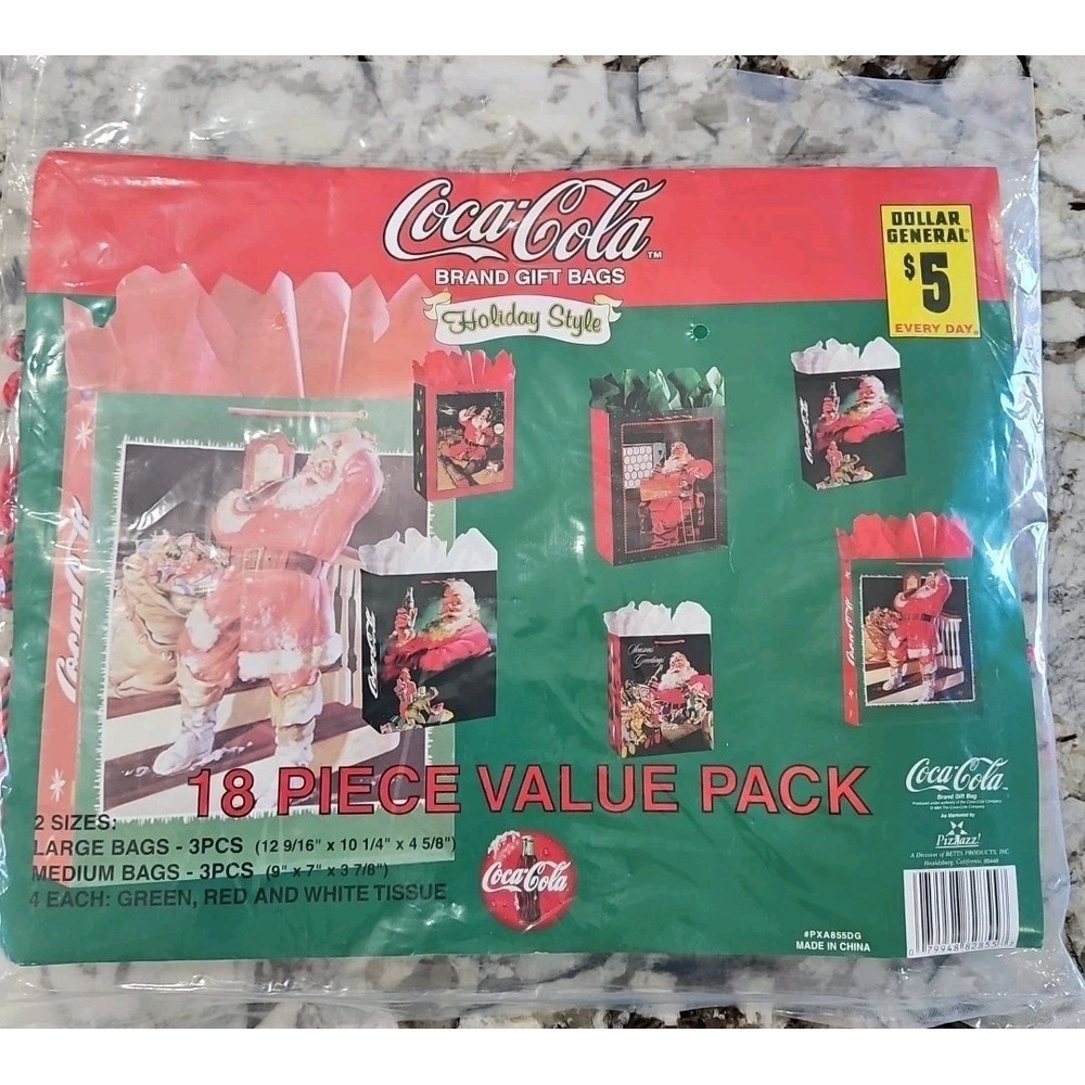 Vintage Coca-Cola Brand Gift Bags 18 Piece Value Pack Never Been Opened